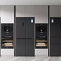 Modern Refrigerators and Freezers in Kitchen Cabinetry Display with Sleek Black Exterior