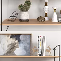 Modern Wooden Wall Cabinet With Metal Frame Three Tier Shelves Decorative Plants Books And Vases