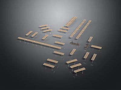 Modern Wooden Furniture Collection Featuring Long Benches And Tables Design 3d model