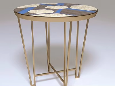 Round Side Table with Mosaic Top and Golden Metal Legs Modern Design 3d model