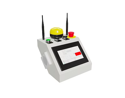 Industrial Equipment Featuring White Body Dual Black Antennas Yellow Component Red Green Buttons And 3d model