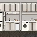 White Modern Bathroom Cabinetry With Washing Machine Dryer Sink Shelves And Built In Lighting