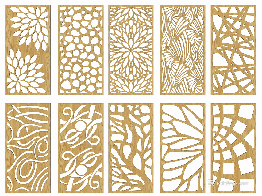 Wooden Room Dividers With Various Intricate Laser Cut Decorative Patterns 3d model 