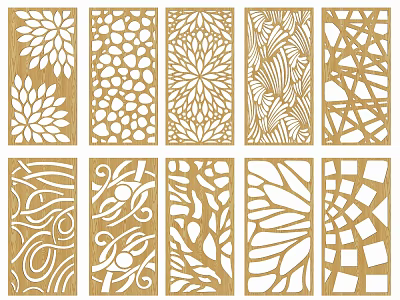 Wooden Room Dividers With Various Intricate Laser Cut Decorative Patterns 3d model