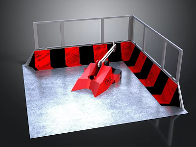Industrial Safety Barrier Enclosure With Red Black Stripes And Red Mechanical Grabber 3d model
