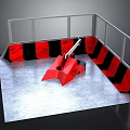 Industrial Safety Barrier Enclosure With Red Black Stripes And Red Mechanical Grabber