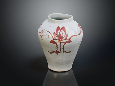 White Ceramic Vase With Red Floral Patterns And Artistic Decorative Design 3d model