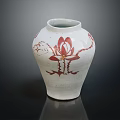 White Ceramic Vase With Red Floral Patterns And Artistic Decorative Design 3d model
