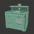 Vintage Green Retro Stove With Cooktop Burners Knobs And Oven
