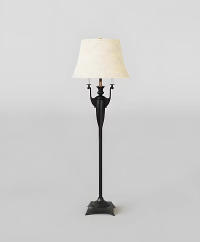 Modern Floor Lamp With White Fabric Shade And Black Metal Stand For Living Room Decor 3d model