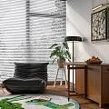 Wooden Dining Table with Fruit Bowl Potted Plant Floor Lamp and Decorative Painting in Cozy Room