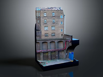 Cartoon Building Scene With Brick Structure Multiple Windows And Interior Architectural Details 3d model