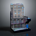 Cartoon Building Scene With Brick Structure Multiple Windows And Interior Architectural Details