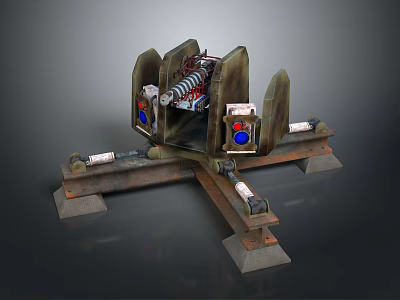 Mechanical Weapon Structure Featuring Spring Components Blue Red Parts And Metal Base 3d model