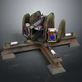 Mechanical Weapon Structure Featuring Spring Components Blue Red Parts And Metal Base