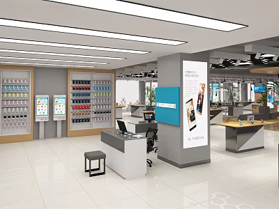 Modern Digital Store Interior With Smartphones Accessories Display Shelves And Counter 3d model