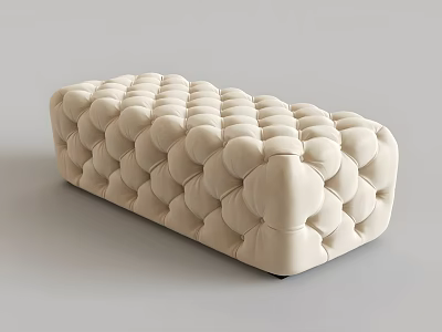 Beige Tufted Upholstered Sofa Bench With Modern Rectangular Cushioned Design 3d model