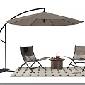 Modern Outdoor Table Setup With Leisure Chairs And Cantilever Umbrella On Patterned Rug