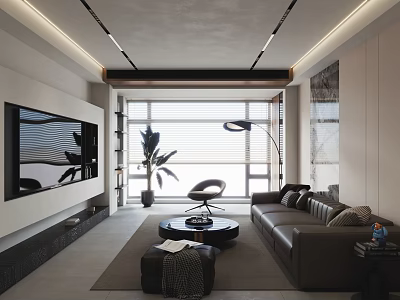 Modern Living Room Interior Design With Brown Sofa TV Wall And Floor Lamp 3d model