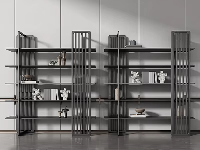 Modern Bookcase With Open Design Metal Frame Multiple Shelves Displaying Books And Decorative Items 3d model