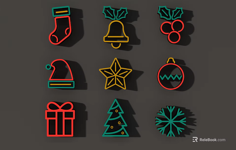 Colorful Christmas Decorative Lights With Festive Icons Socks Bell Star And Snowflake 3d model 