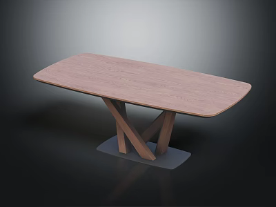 Modern Wooden Dining Table With Oval Tabletop And Crossed Legs Design 3d model