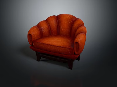 Orange Leather Single Sofa With Curved Backrest And Wooden Legs Design 3d model