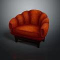 Orange Leather Single Sofa With Curved Backrest And Wooden Legs Design
