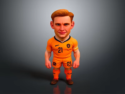 Cartoon Football Player In Orange Jersey Number 21 With Shorts And Socks 3d model