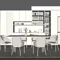 Modern Restaurant Interior With Open Layout White Cabinets Dining Table And Beige Chairs 3d model