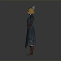 Woman Wearing Blue Headpiece Long Coat Red Vest Brown Gloves And Boots