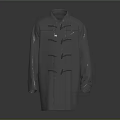 Gray Long Length Woolen Coat With Toggle Buttons And Stand Collar Design 3d model