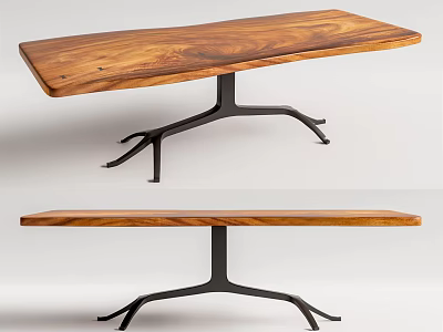 Modern Solid Wood Dining Table With Black Metal Base And Smooth Surface Design 3d model