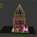 Unique Architectural Model With Pointed Glass Roof Red Brick Base Entrance And Green Trees