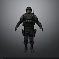SWAT Team Member In Tactical Uniform With Protective Vest Helmet And Gloves