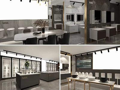 Elegant Modern Showroom Interior With Display Cabinets Counters And Decor Items 3d model