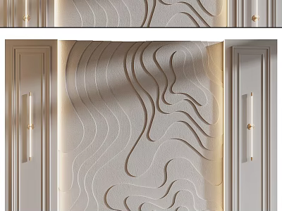 Modern Cream Colored Wall Decor With Embossed Wave Pattern And Metal Handles 3d model
