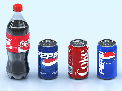 Coca Cola And Pepsi Cola Drinks In Bottle And Cans Packaging 3d model