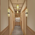 Elegant Hotel Corridor With Wooden Shoji Doors Lantern Lighting And Minimalist Design