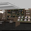 Traditional Tea Shop Interior With Wooden Shelves Displayed Tea Products Tables And Chairs