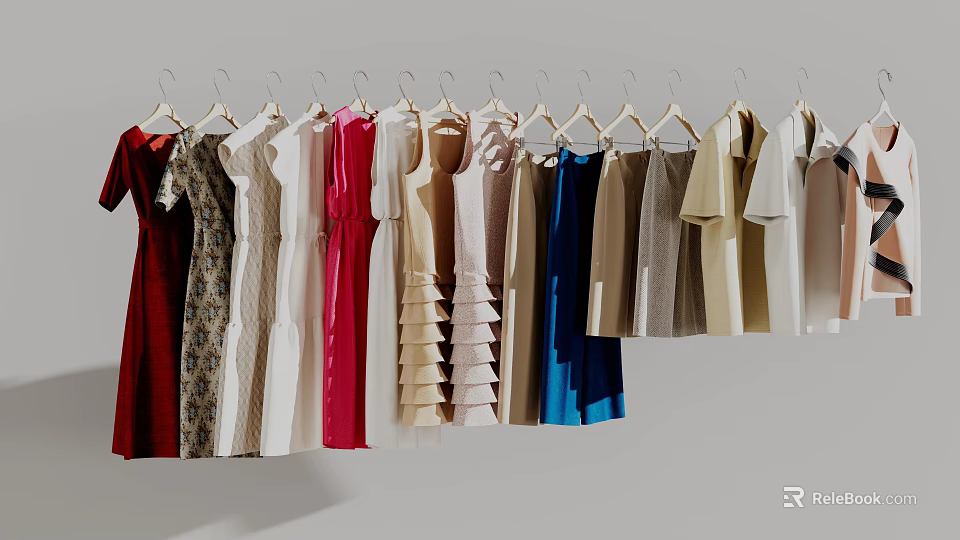 Stylish Hanging Clothes with Assorted Colors Different Styles and Modern Fashion Designs 3d model 