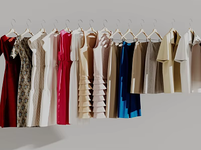 Stylish Hanging Clothes with Assorted Colors Different Styles and Modern Fashion Designs 3d model