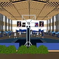 Indoor Basketball Court With Players Competing And Audience Seats In Modern Gymnasium