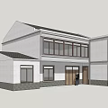 Traditional Style Homestay Building With Two Story Structure White Walls Gray Roof And Multiple Windows