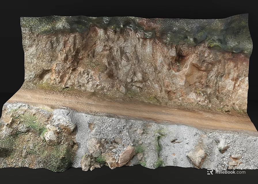 Mountain Road Infrastructure With Rock Slopes And Natural Vegetation Along Roadbed 3d model 