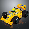 Yellow LOTUS Racing Car With CARMEL ELF Sponsor Logos And Large Tires