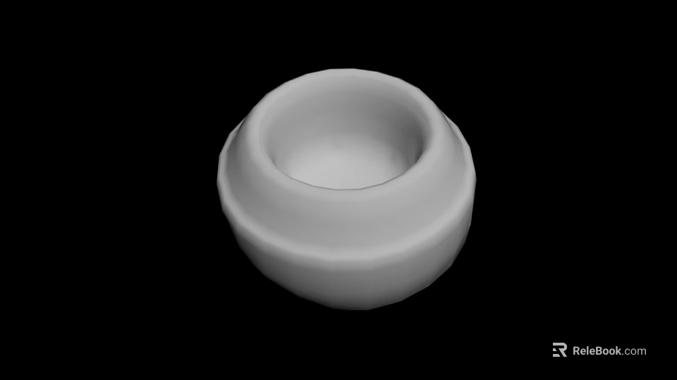 White Bowl Shaped Object With Smooth Surface And Two Layered Rim On Black Background 3d model 