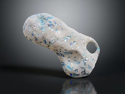 Wood And Stone Decorative Ornament With Blue Glitter Textured Surface Hole Design 3d model