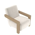 Modern Single Sofa With Light Beige Upholstered Fabric And Wooden Armrests 3d model