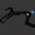 Black And Brown Mechanical Device With Blue Glowing Parts And Curved Metal Structure